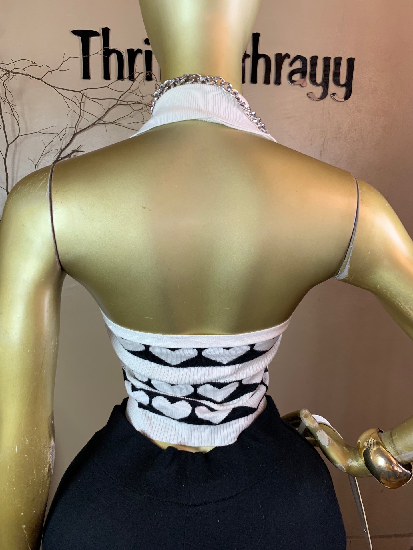 SIZE10 BOLD127 White&black backless knit top