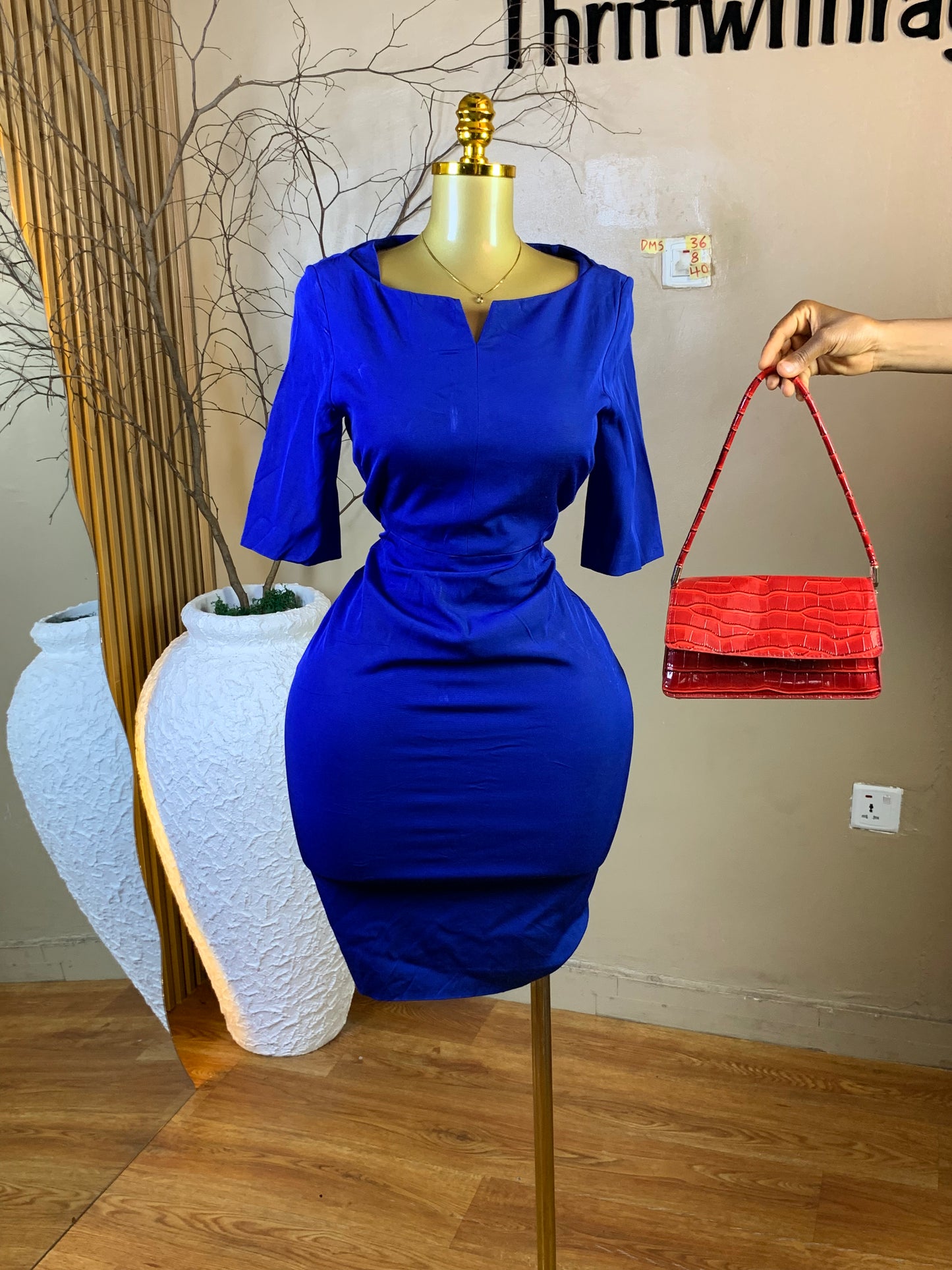 DAMSEL36 SIZE8 Length40 blue corporate dress