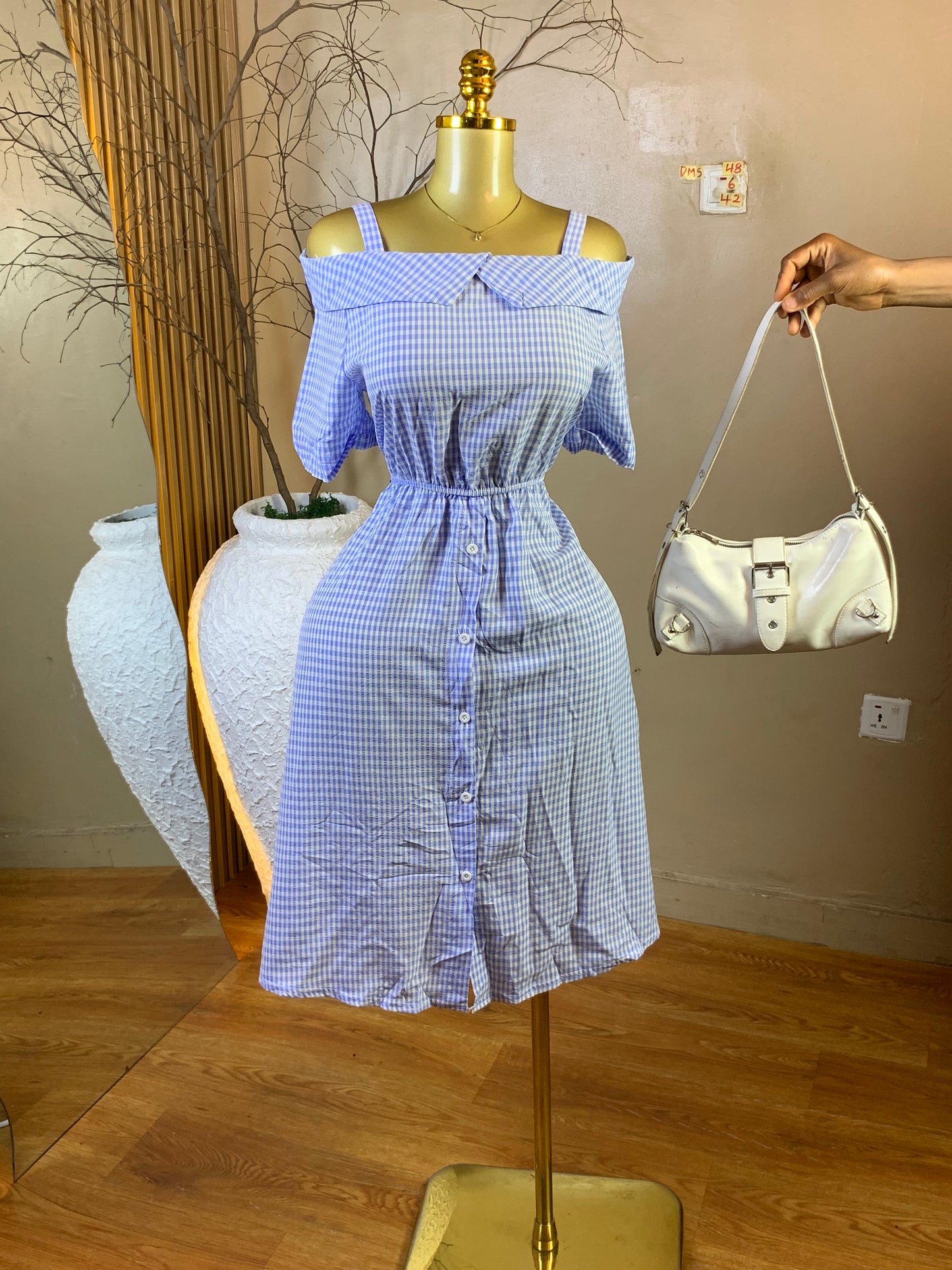 DAMSEL48 SIZE6 Length42 blue&white dresss