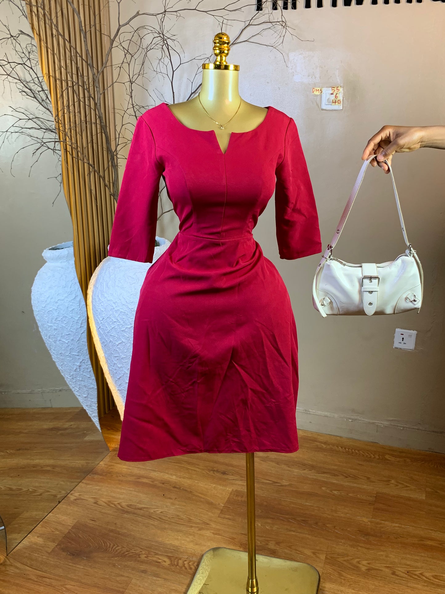 DAMSEL55 SIZE6 Length40 red corporate dress