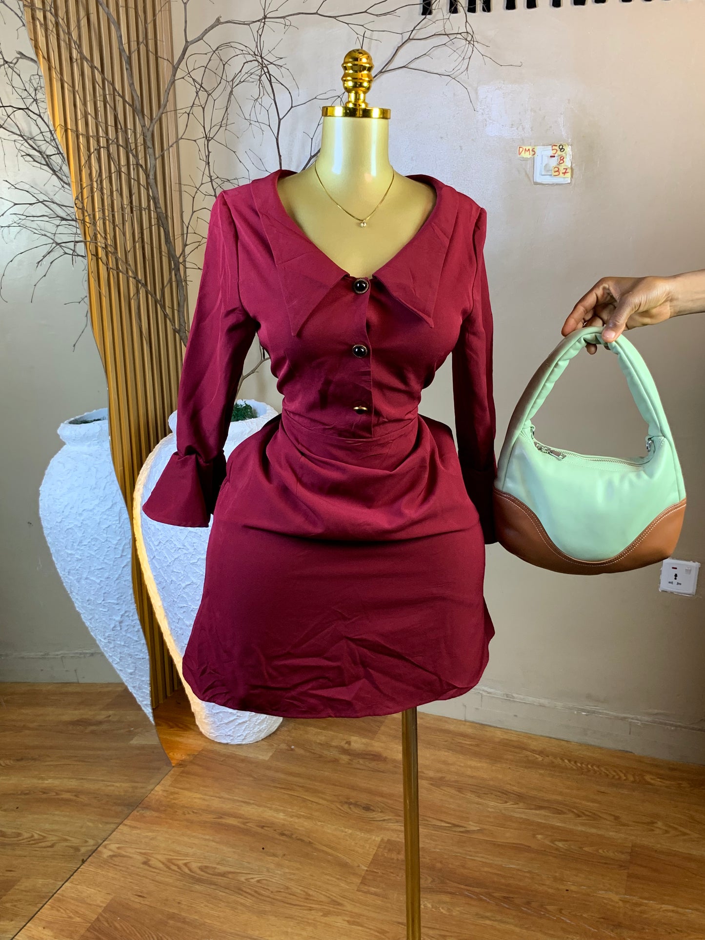 DAMSEL58 SIZE8 Length37 burgundy corporate dress