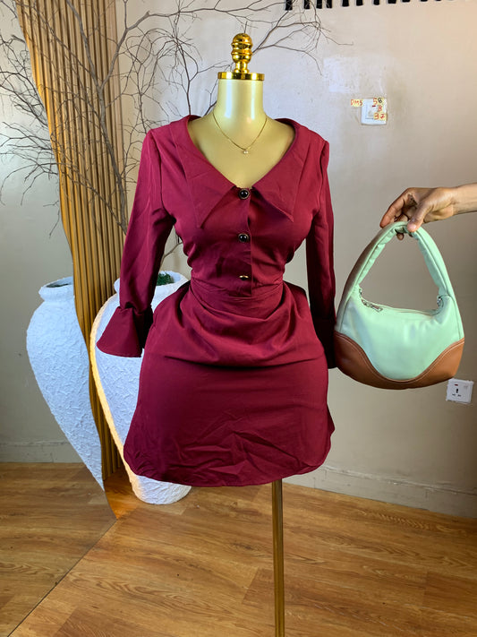 DAMSEL58 SIZE8 Length37 burgundy corporate dress