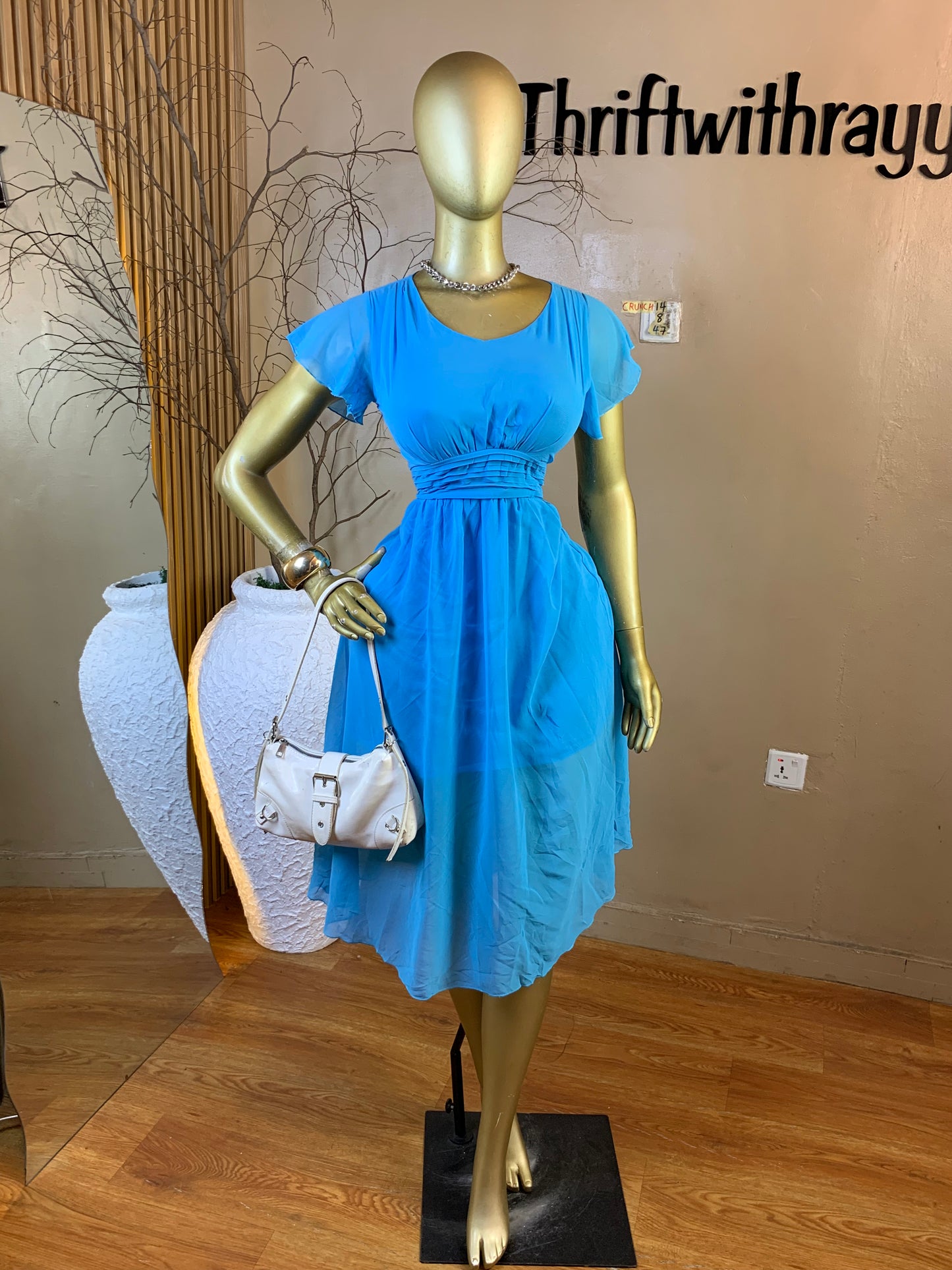 CRUNCH14 SIZE8 Length47 blue chiffon dress