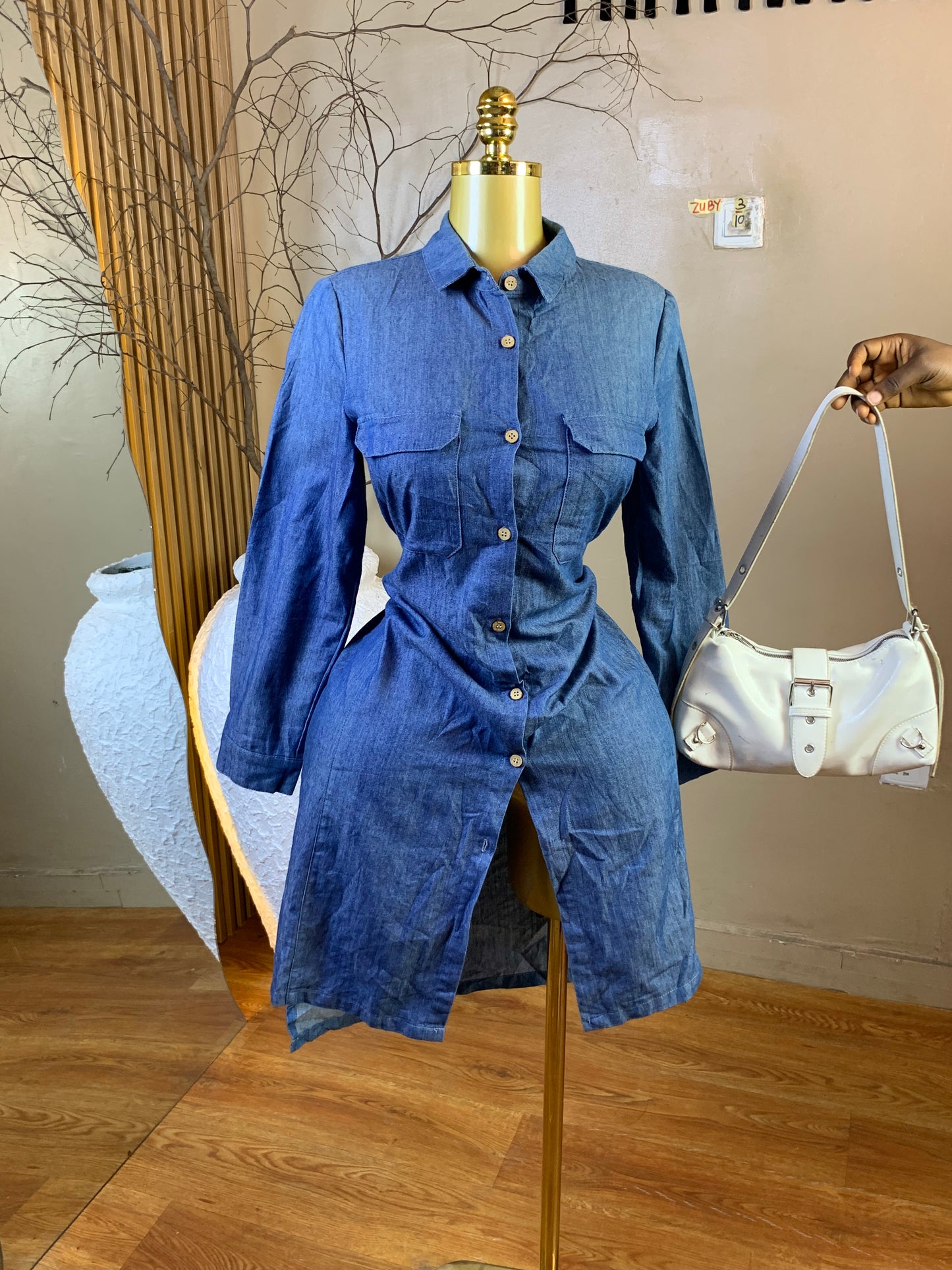 ZUBY3 SIZE10 Denim dress one button off