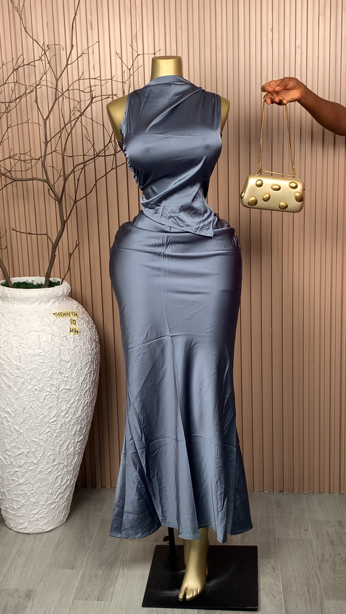 UK Size 10 Tiffany14 Brand New Two Piece Steel-Grey Length44