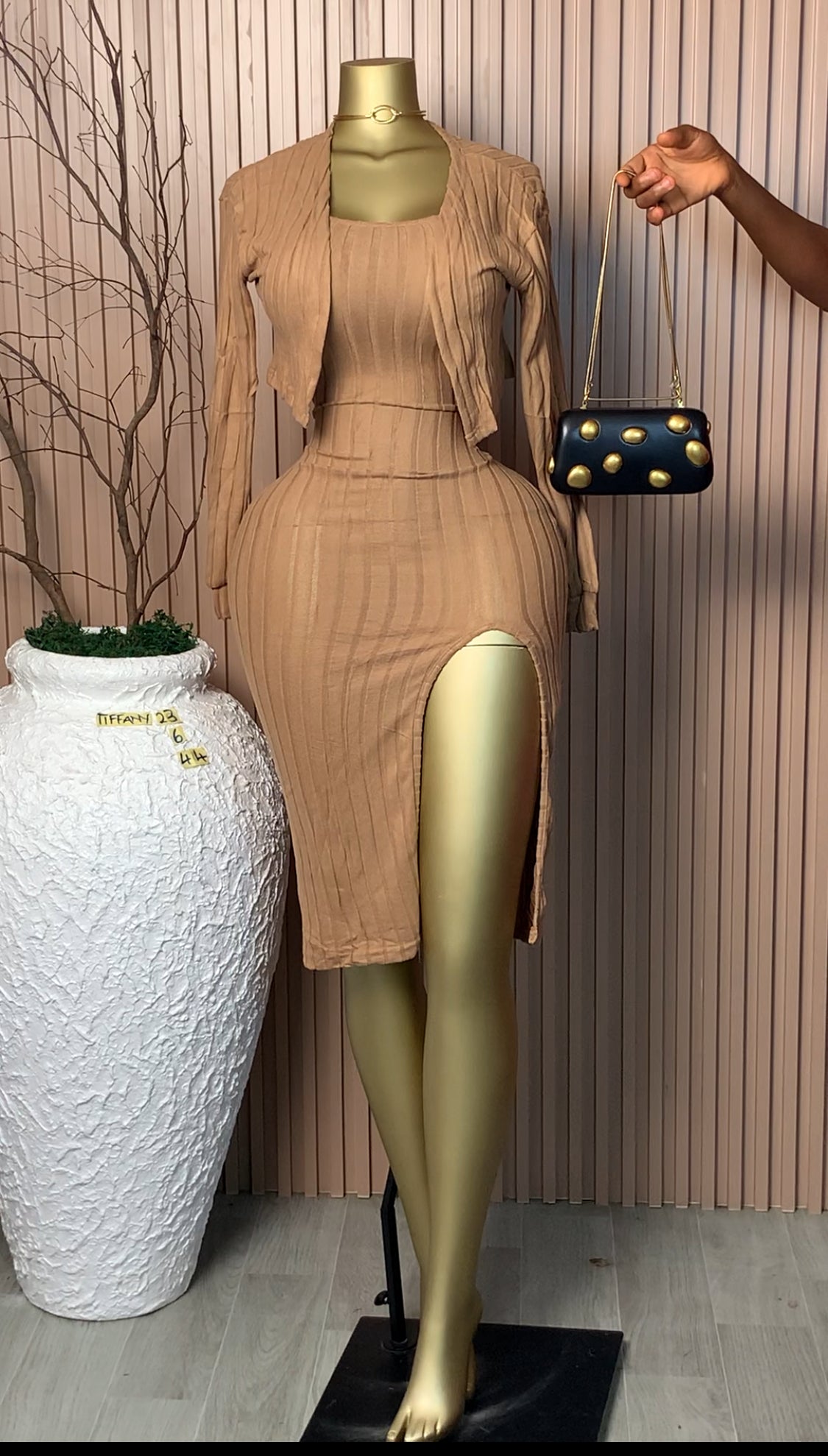 UK Size 6&8 Tiffany23 Brand New Two Piece Brown Dress Length44