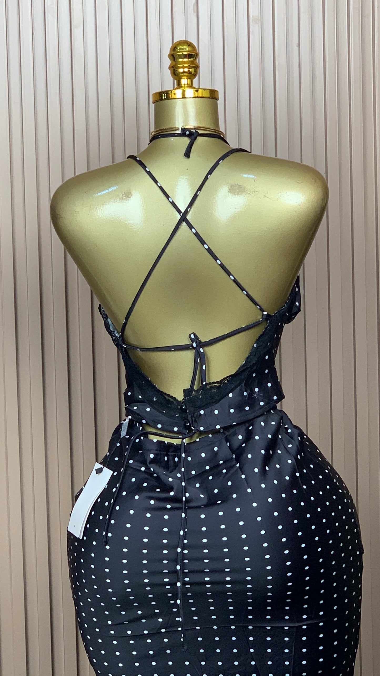 UK Size 8 Tiffany27 Brand New Two Piece Black&White polka dots Length3