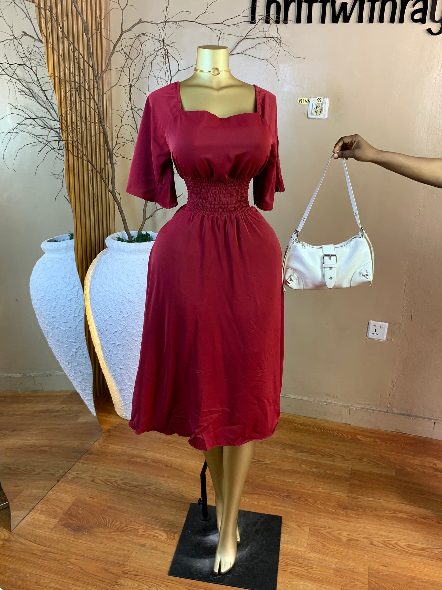 MINA8 SIZE10 Length47 burgundy dress