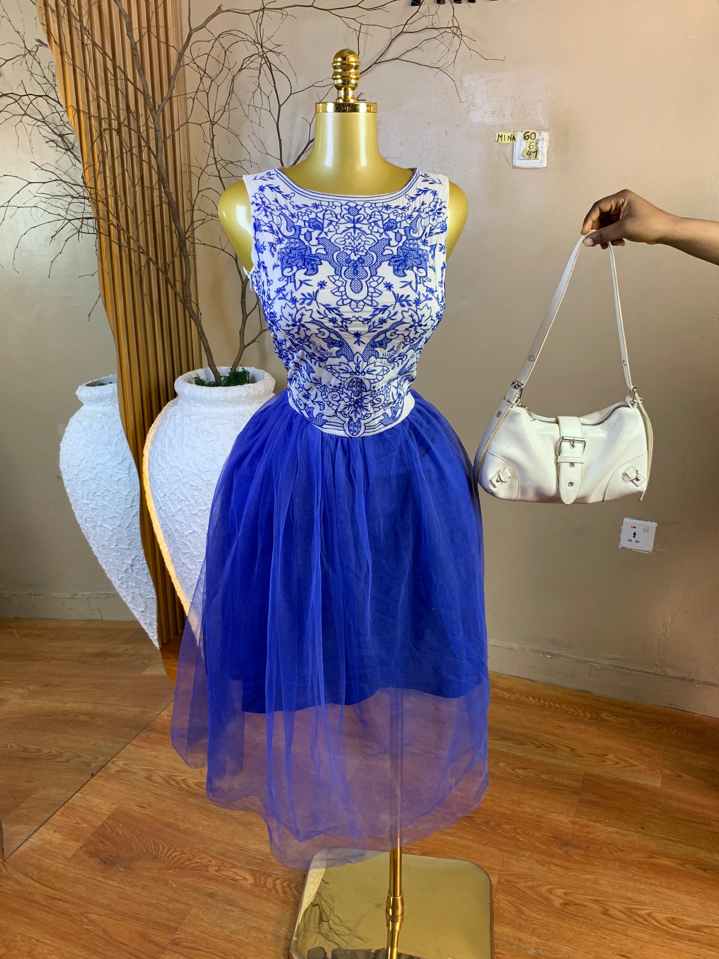 MINA60 SIZE6 Length47 blue&white dress