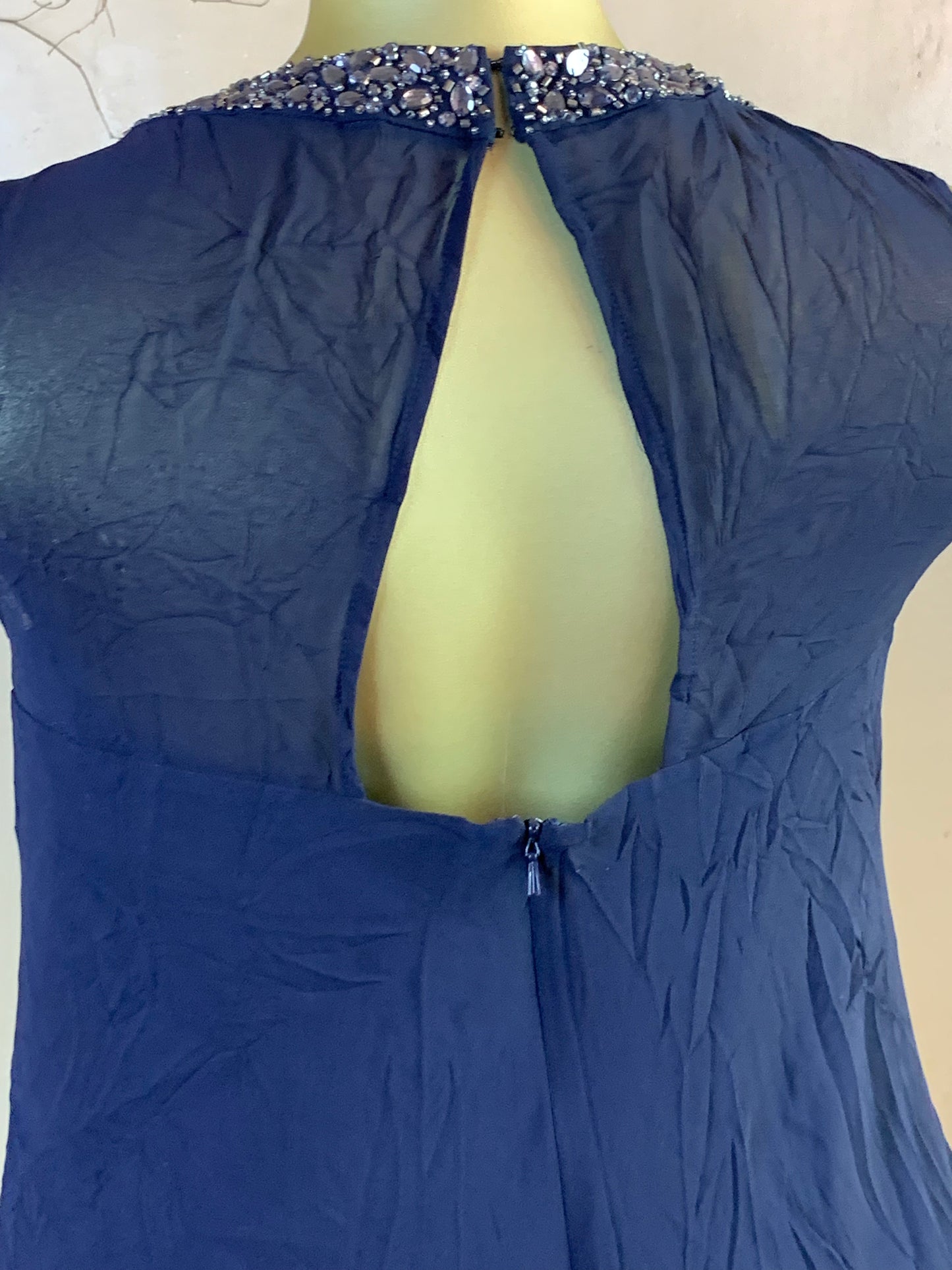 MAYA1 SIZE10 Length42 navy blue chiffon dress