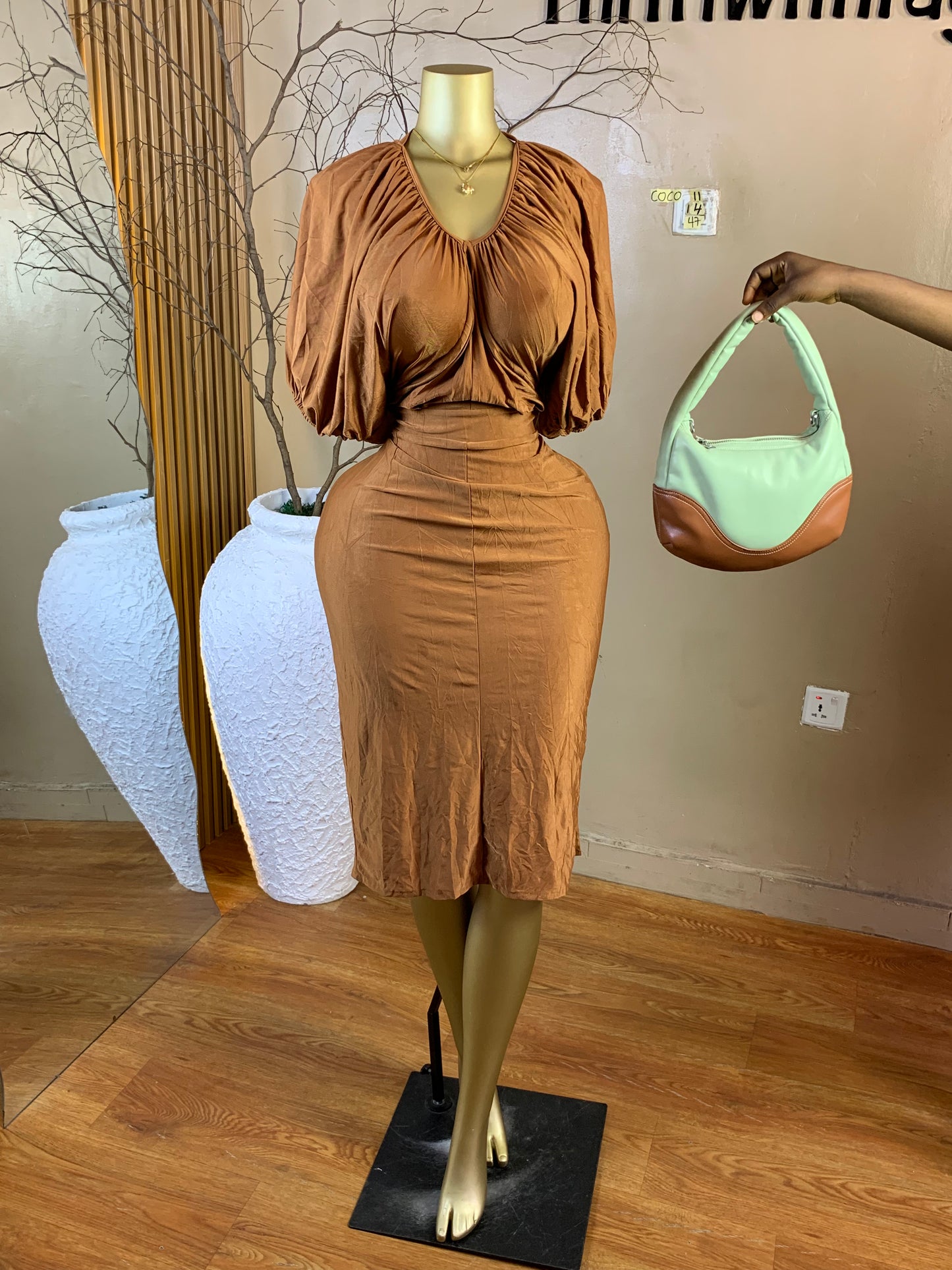 COCO11 SIZE14 Length47 brown dress