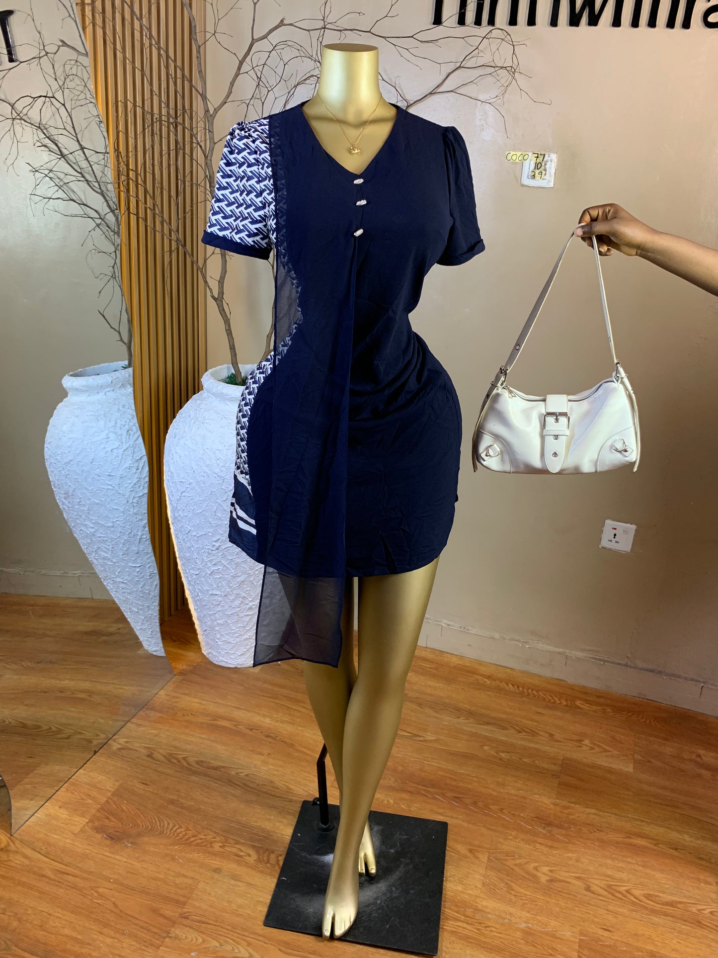 COCO77 SIZE10 Length39 navy blue dress