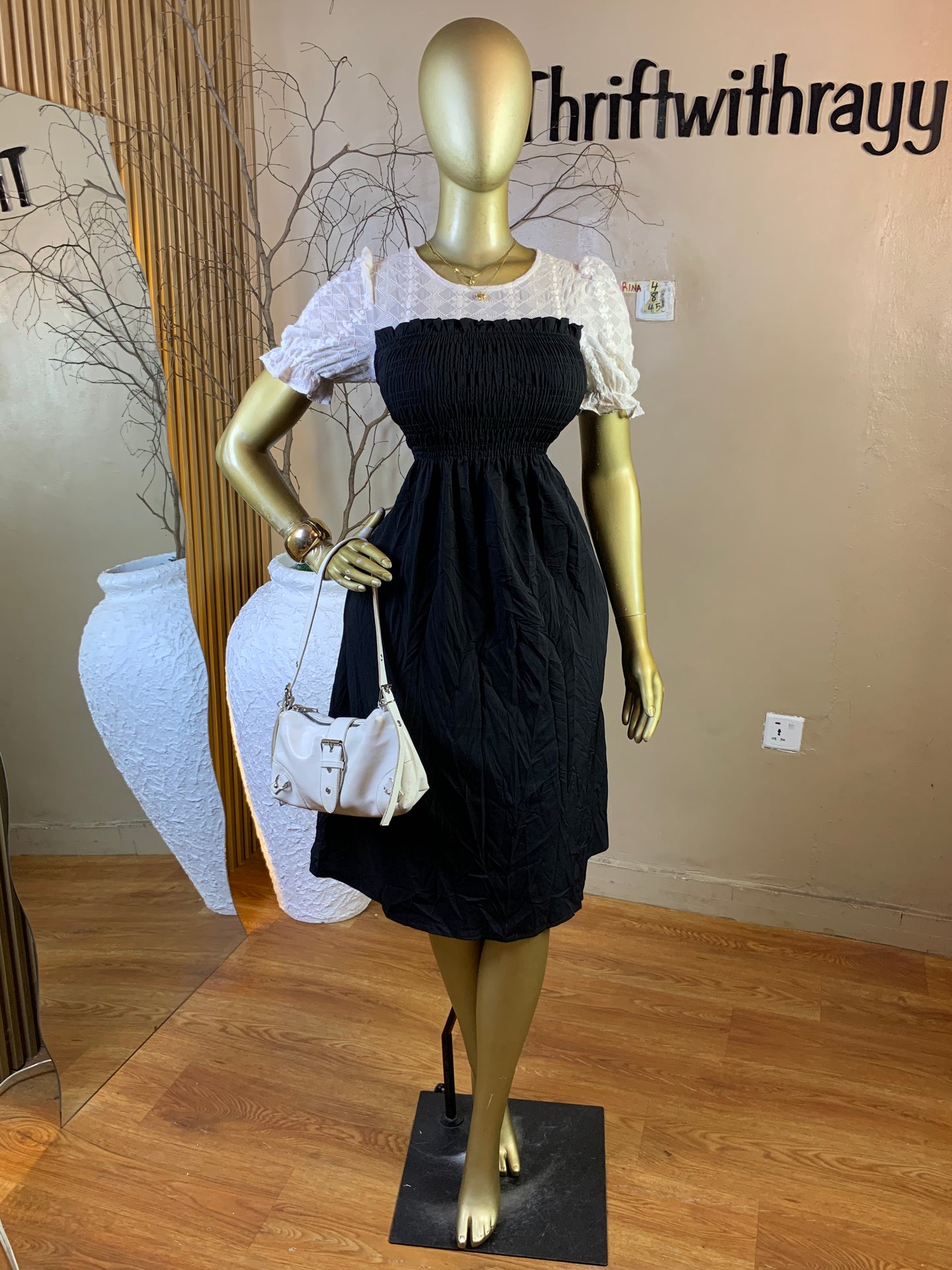 RINA4 SIZE8 Length45 white&black dress