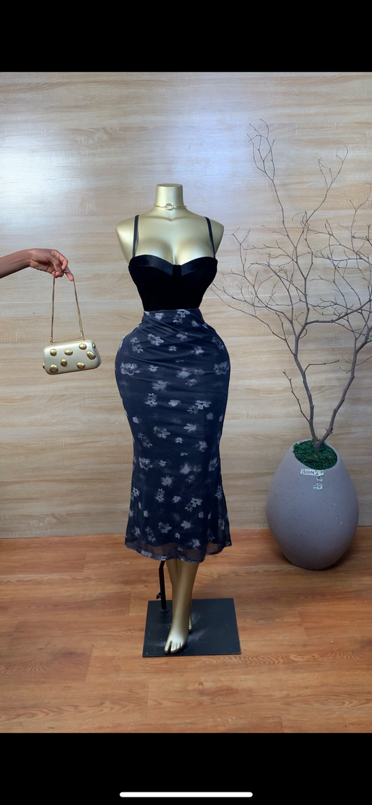 SIZE8 BOOM27 Floral Mesh Skirt Length38