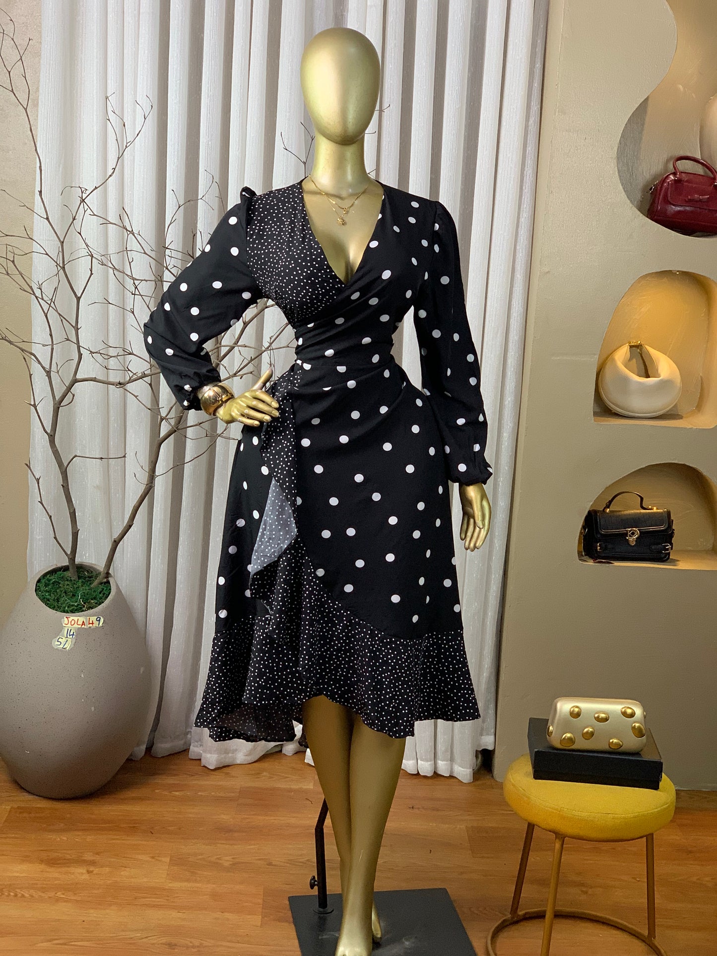 JOLA49 SIZE14 Length51 Polka dot dress