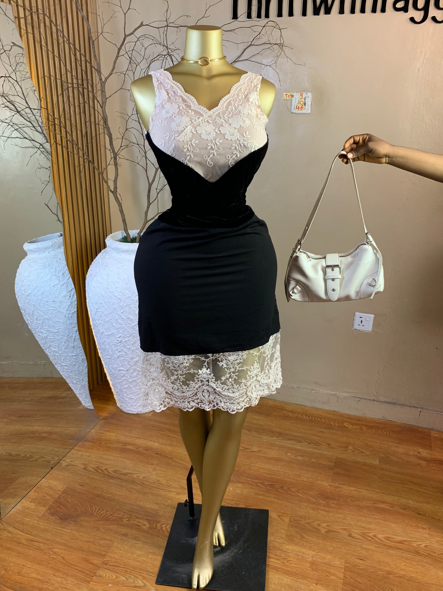 TOYO9 SIZE12 Length46 black&white dress