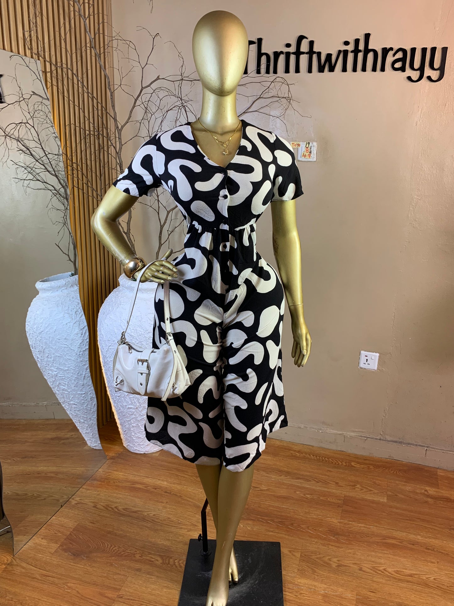 TOYO19 SIZE8 Length49 white&black jumpsuit