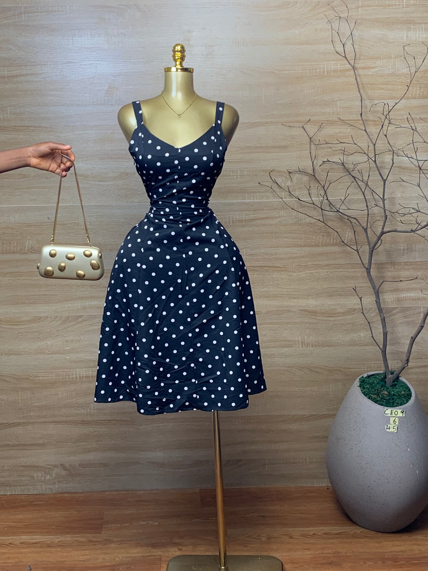 SIZE6 CEO9 black&white polka dots dress Length45
