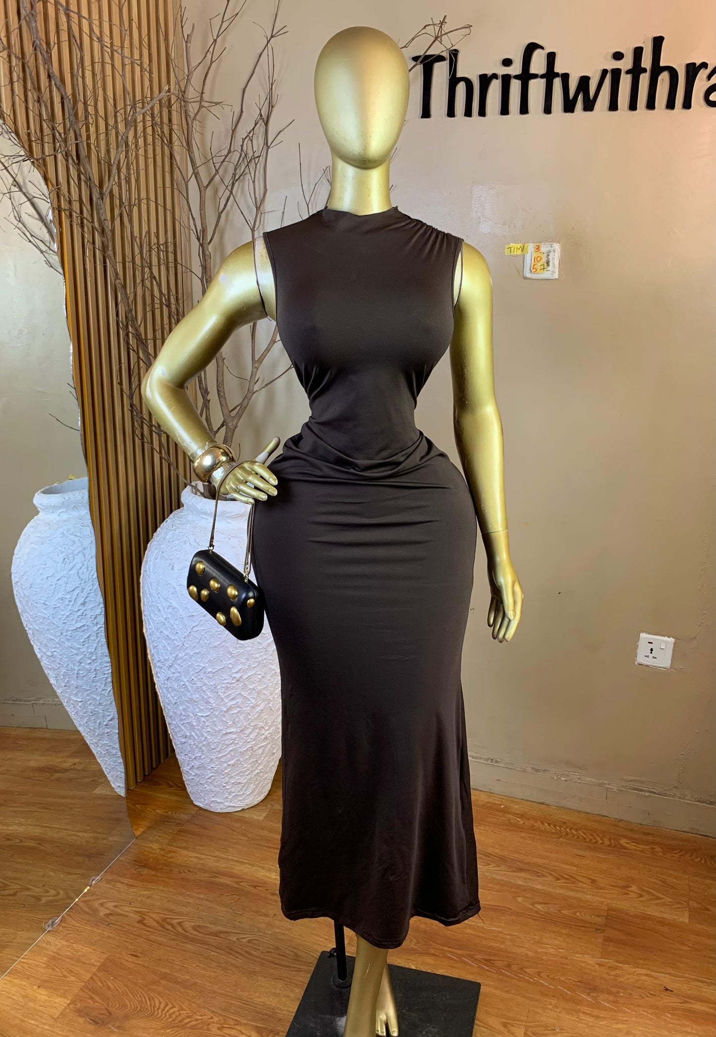 TIMI3 SIZE10 Length57 chocolate dress