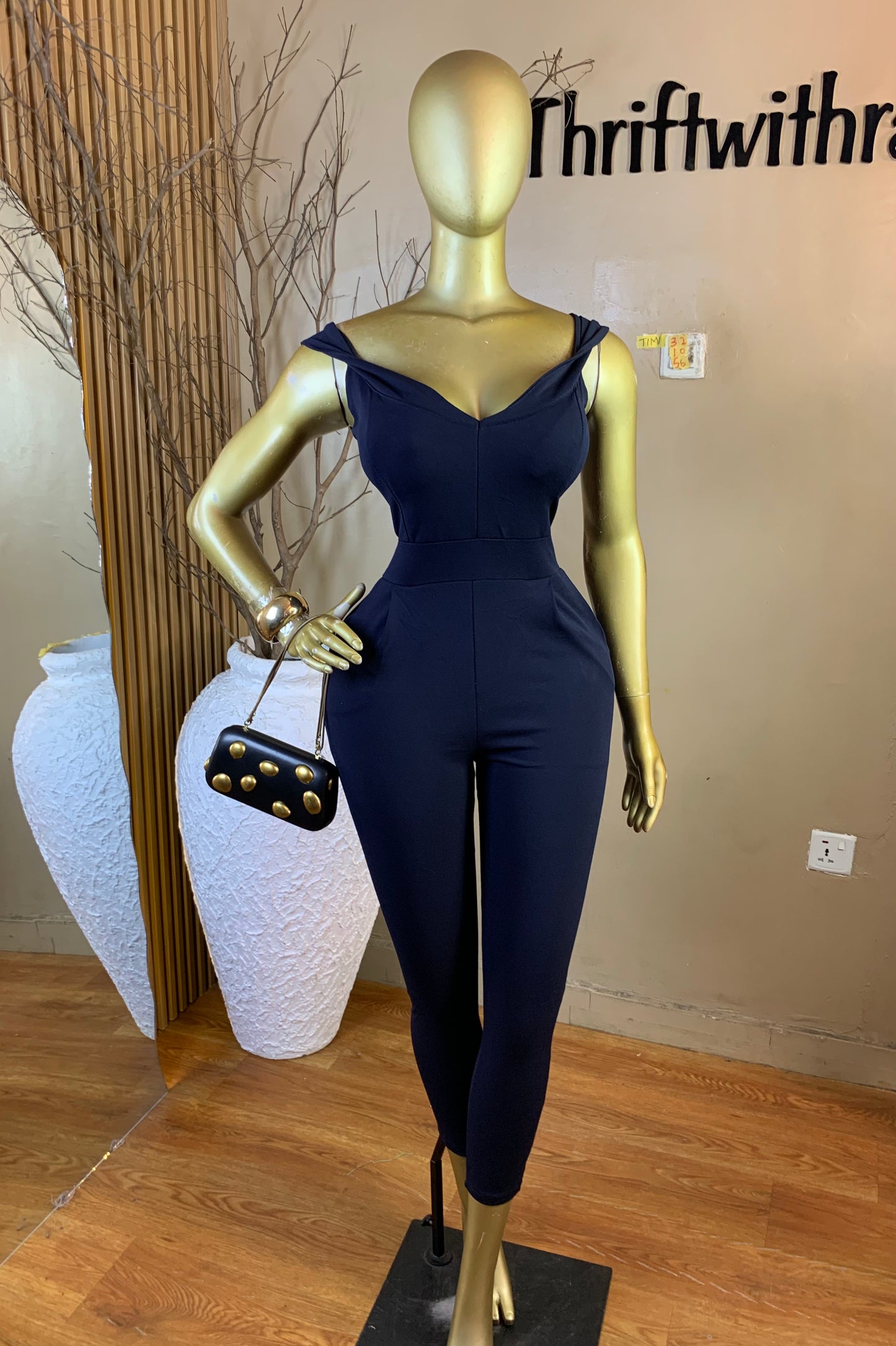 TIMI32 SIZE10 Length46 Navy blue jumpsuit